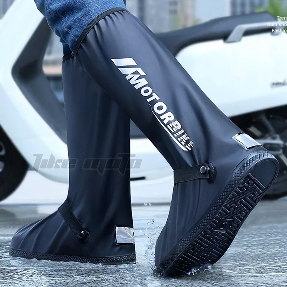 Waterproof Reflective Motorcycle Rain Boot Covers - Non-Slip Reusable Cycling Footwear Protection