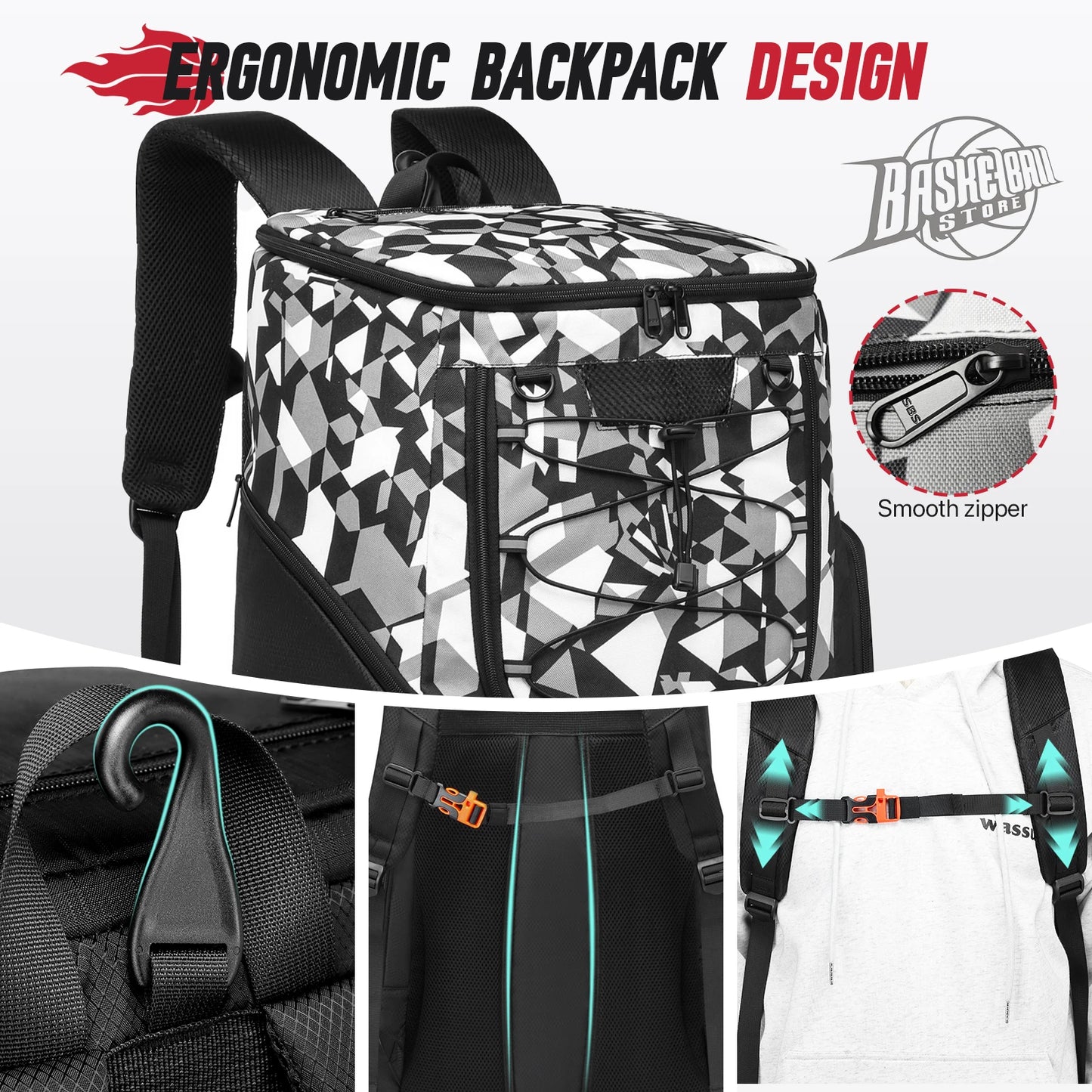 Sports Backpack with Shoe Compartment - Football, Basketball & Soccer Training Bag for Men