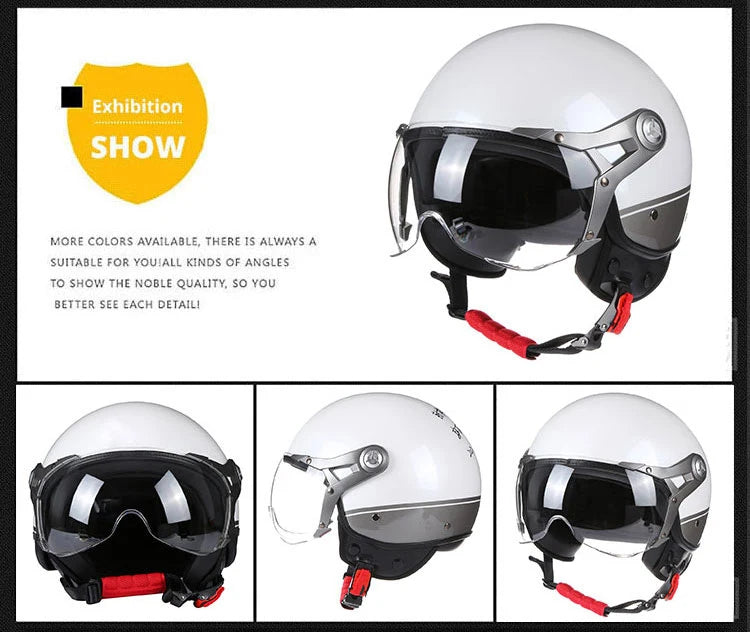 Retro 3/4 Open Face Motorcycle Helmet - Jet Style with Visor for Motorbike & Scooter Riding