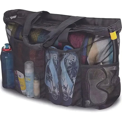 Premium Oversized Beach Tote - Ultra-Light, Waterproof Design with Foldable Structure, Mesh Carrying Straps, Secure Zippered Compartments & Reinforced Shoulder Handles