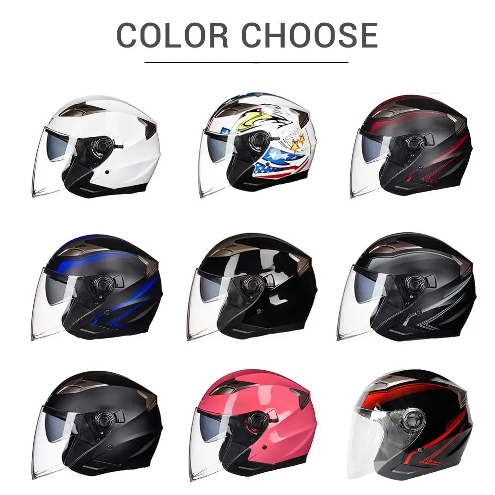 Half Face Motorcycle Helmet - Double Lens, Four Season, Unisex Street Fashion Safety Helmet