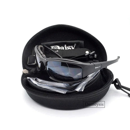 Tactical Polarized Sports Sunglasses - 4 Interchangeable Lenses Set with Original Box - Men's Shooting & Hiking Eyewear