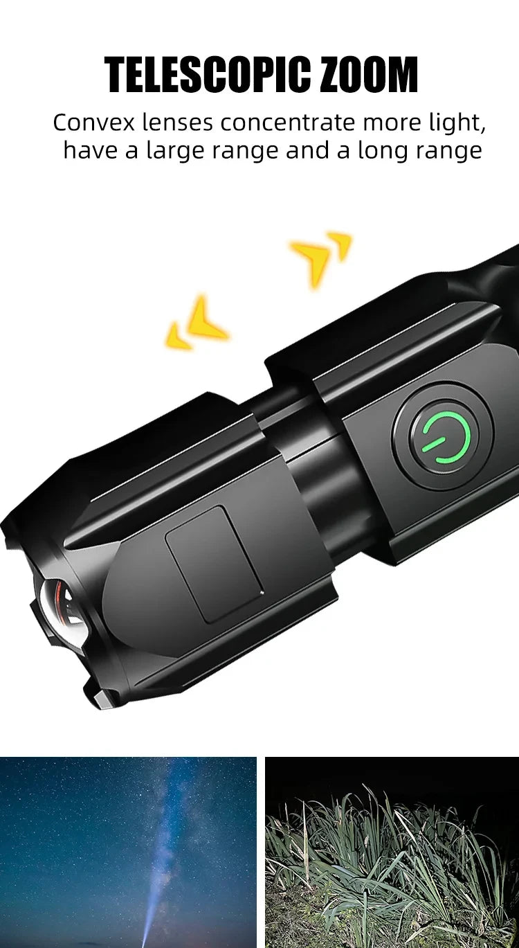 LED Camping Torch Flashlight - High Power Rechargeable USB Spotlight