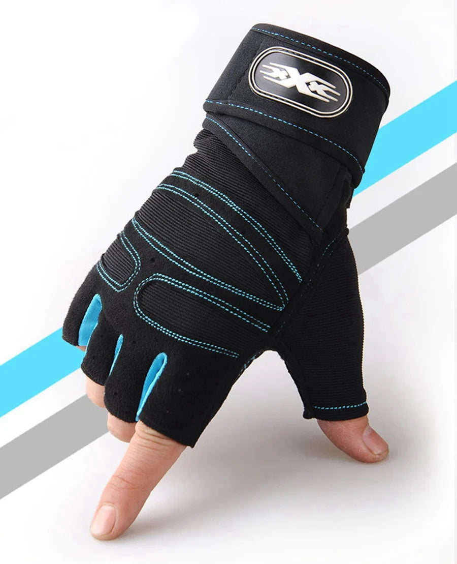 Premium Half-Finger Workout Gloves with Wrist Wrap - Men & Women - Weight Lifting, Training, Cycling & Gym