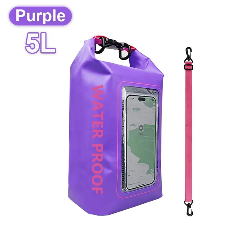 PVC Waterproof Dry Bag 2L - Touch Screen Phone Pouch for Swimming Rafting Surfing Boating - Shoulder Bag