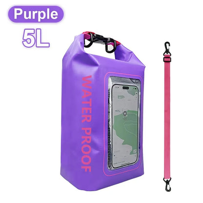 PVC Waterproof Dry Bag 2L - Touch Screen Phone Pouch for Swimming Rafting Surfing Boating - Shoulder Bag