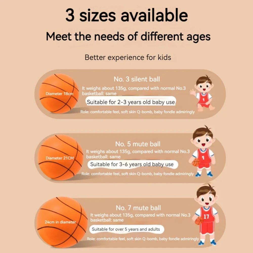 Silent Foam Basketball - 18cm Indoor Safe Soft Squeezable Ball - No Noise Training Toy for Kids