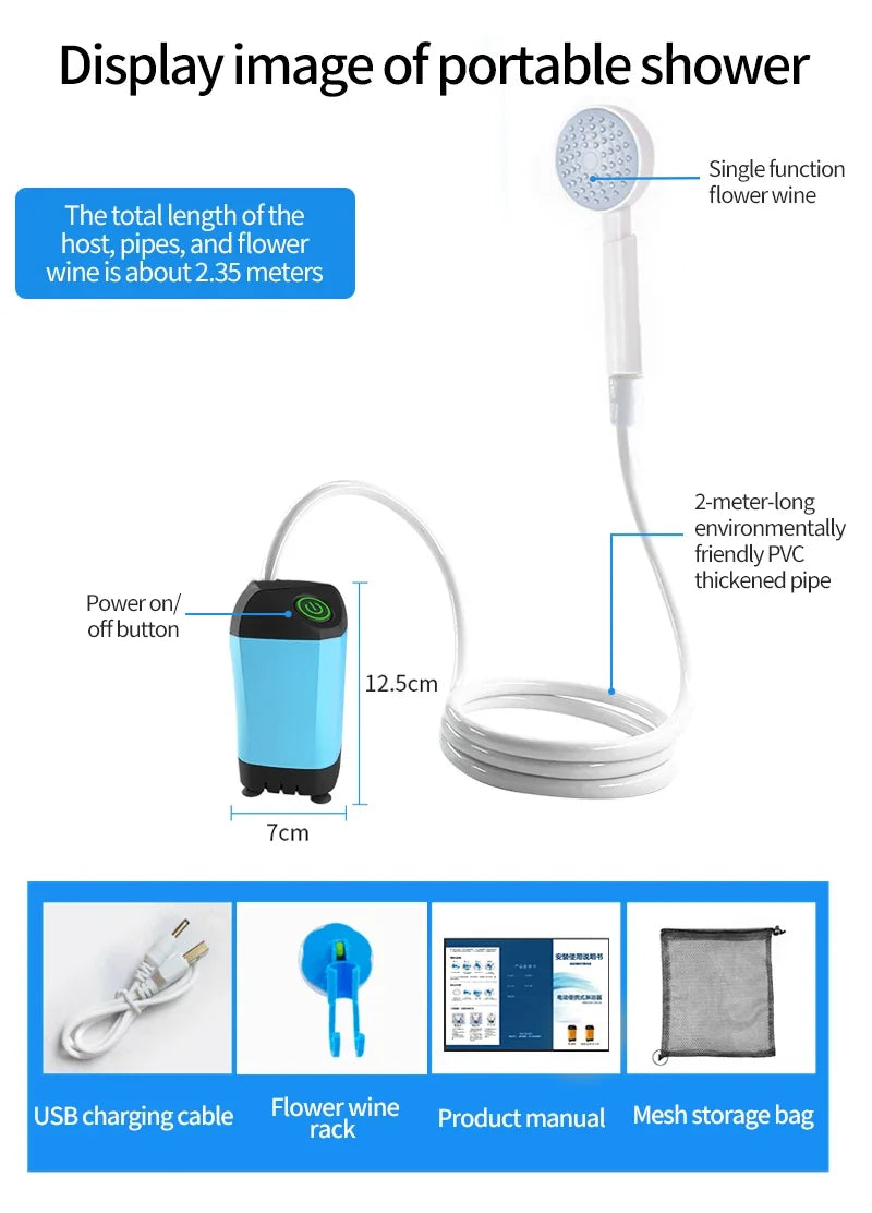 Portable Rechargeable Electric Shower Pump 2026 – USB Powered Waterproof for Outdoor Camping Beach Hiking Pet Bath Car Wash