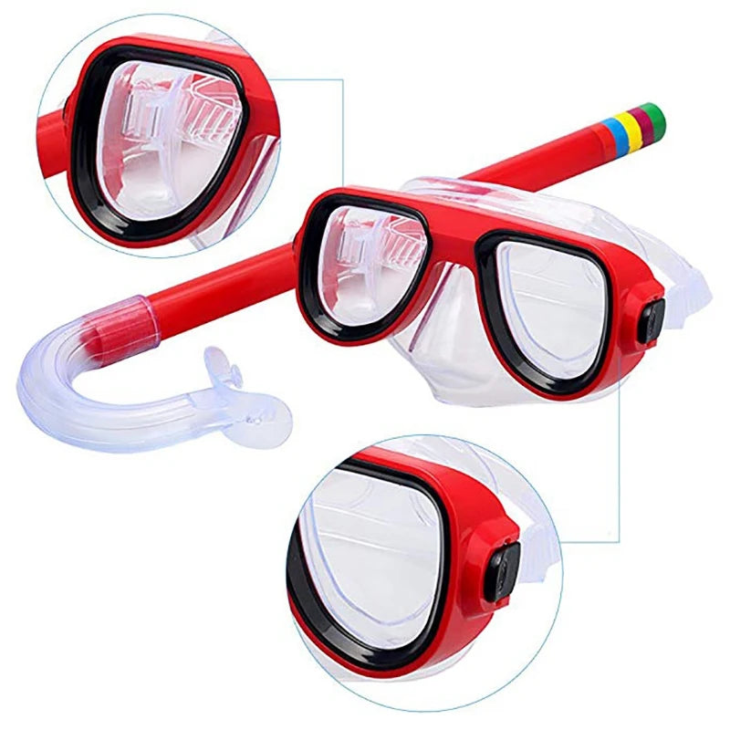 Kids Anti-Fog Diving Mask Set with Breathing Tube - Shockproof Underwater Swimming Goggles with Adjustable Band for Snorkeling