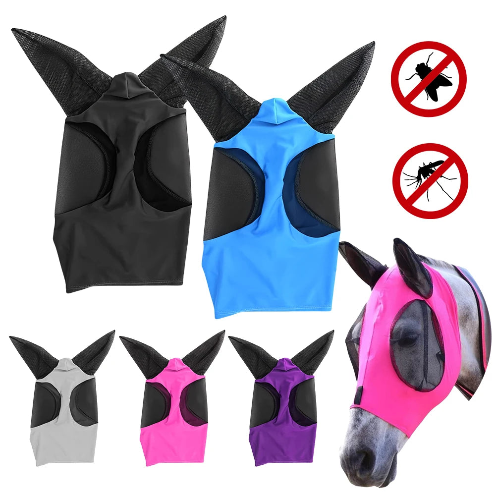 Breathable Mesh Horse Fly Mask - Anti-Mosquito Knitted Equestrian Protection