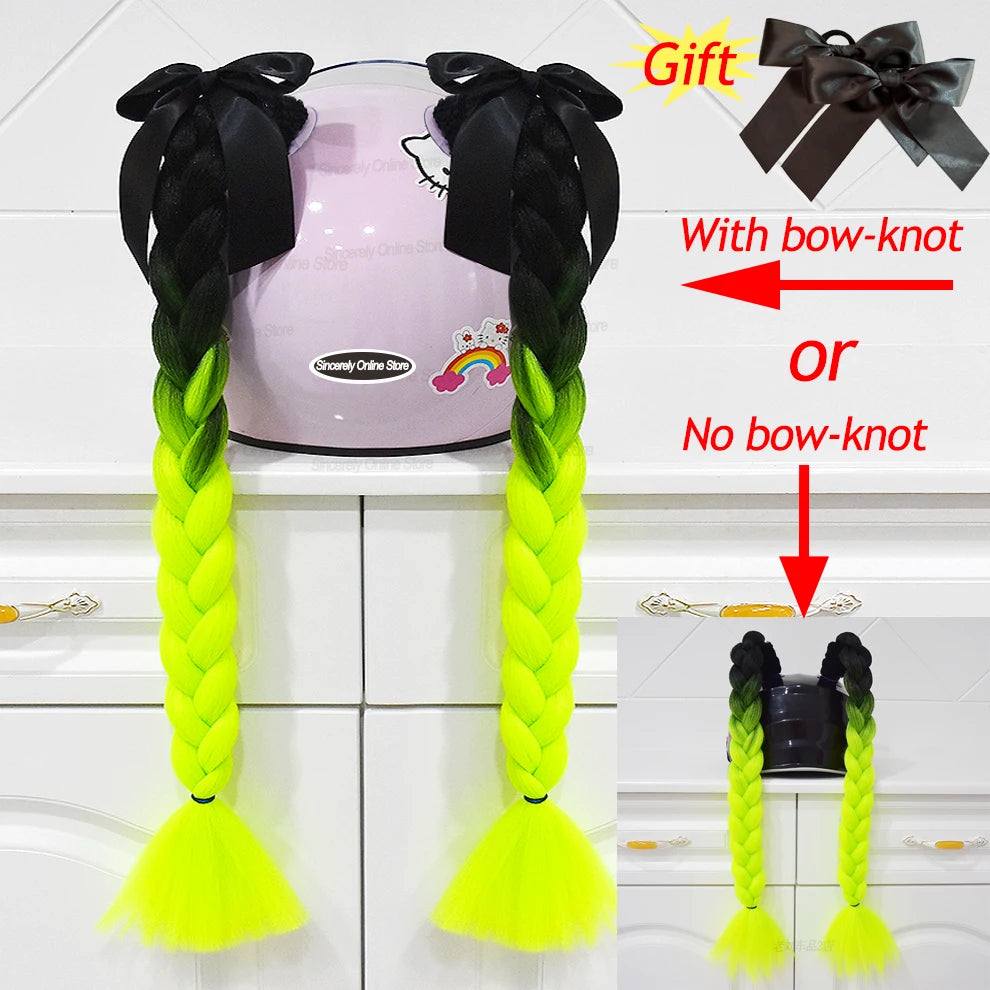 Motorcycle Helmet Braids - 2 Piece Set Women's Ponytail Wig with Suction Cup for Motorbike Helmets (164 Colors Available, Dual Pigtail Twist Style)