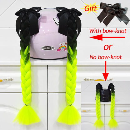 Motorcycle Helmet Braids - 2 Piece Set Women's Ponytail Wig with Suction Cup for Motorbike Helmets (164 Colors Available, Dual Pigtail Twist Style)