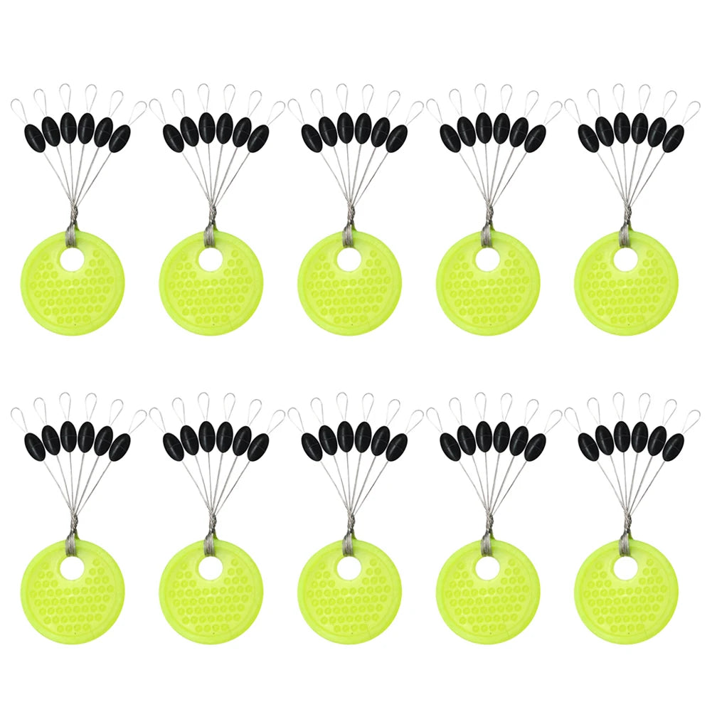 Fishing Line Space Beans Set - 60pcs (10 Groups) Rubber Stoppers, Oval & Long Column Shaped Vertical Bobber Tools