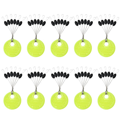 Fishing Line Space Beans Set - 60pcs (10 Groups) Rubber Stoppers, Oval & Long Column Shaped Vertical Bobber Tools