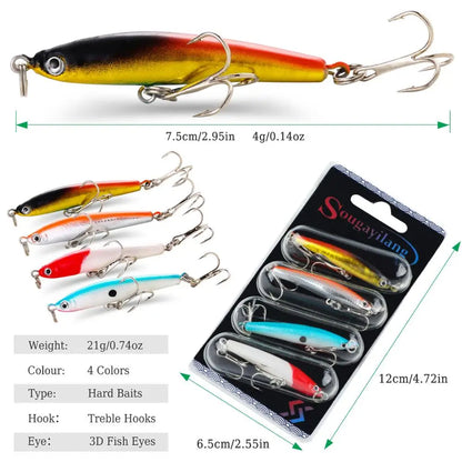 Fishing Bait Set 4PCS Wobbler Anti-Corrosion Hook Bass Lure for Sea Carp Fishing Tackles