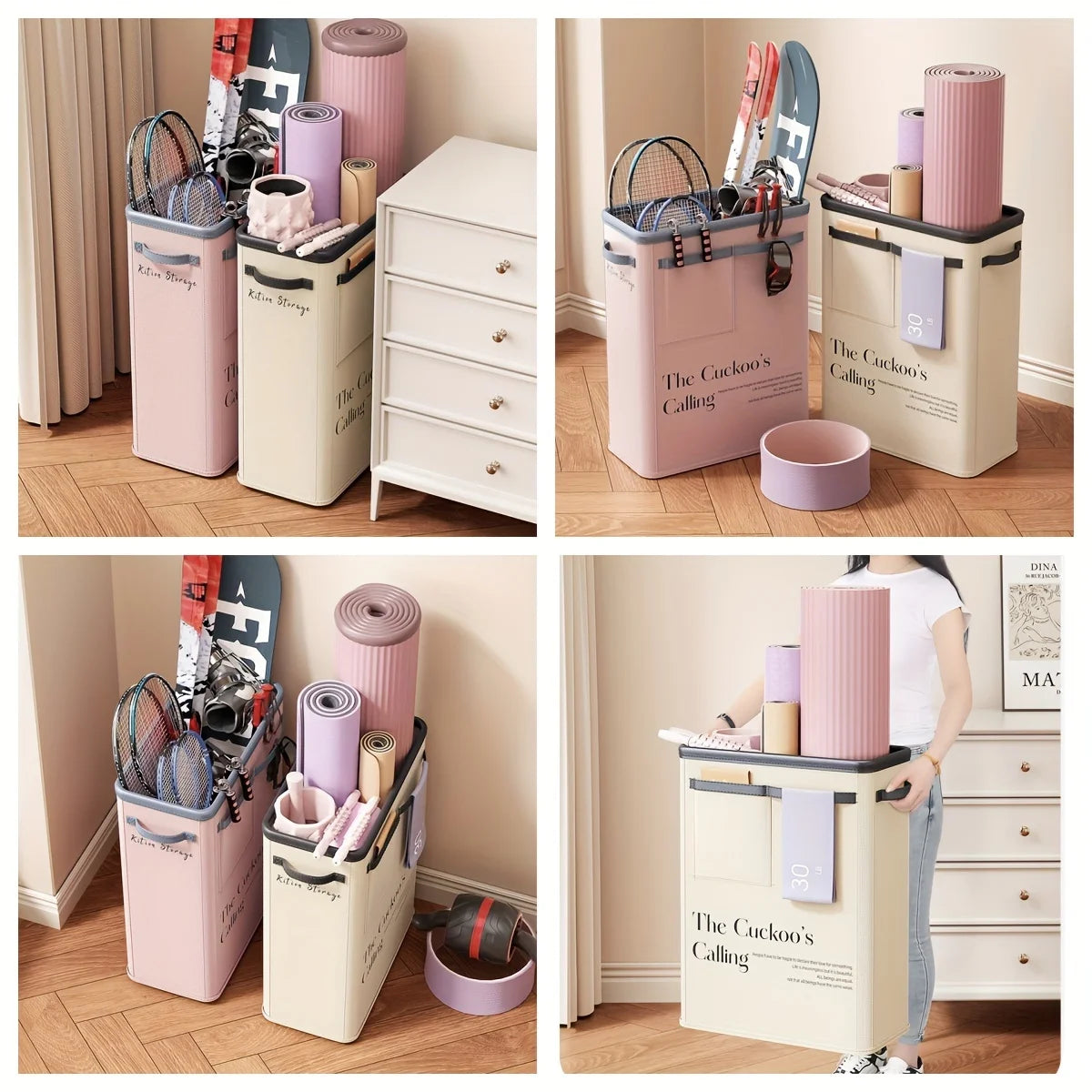 Yoga Mat & Fitness Equipment Storage Basket - Household Foam Roller Rack with Sewn Edge