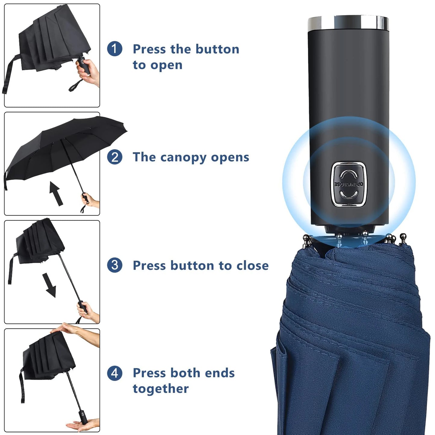Large 24-Rib Automatic Umbrella - Lightweight Collapsible Outdoor Sunshade with UV Protection
