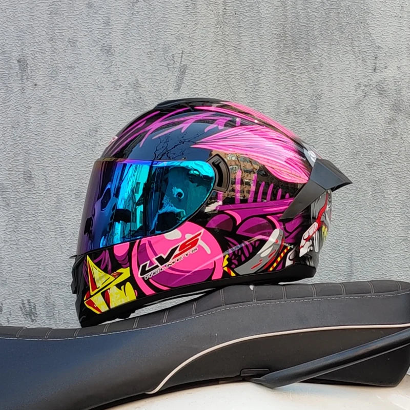Full Face Racing Motorcycle Helmet - Winter Warm Double Visor Motorbike Sports Helmet LVS-701