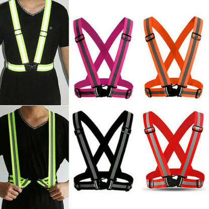 Adjustable Reflective Safety Vest - High-Visibility Elastic Straps for Night Running, Cycling & Outdoor Activities - Adults & Children
