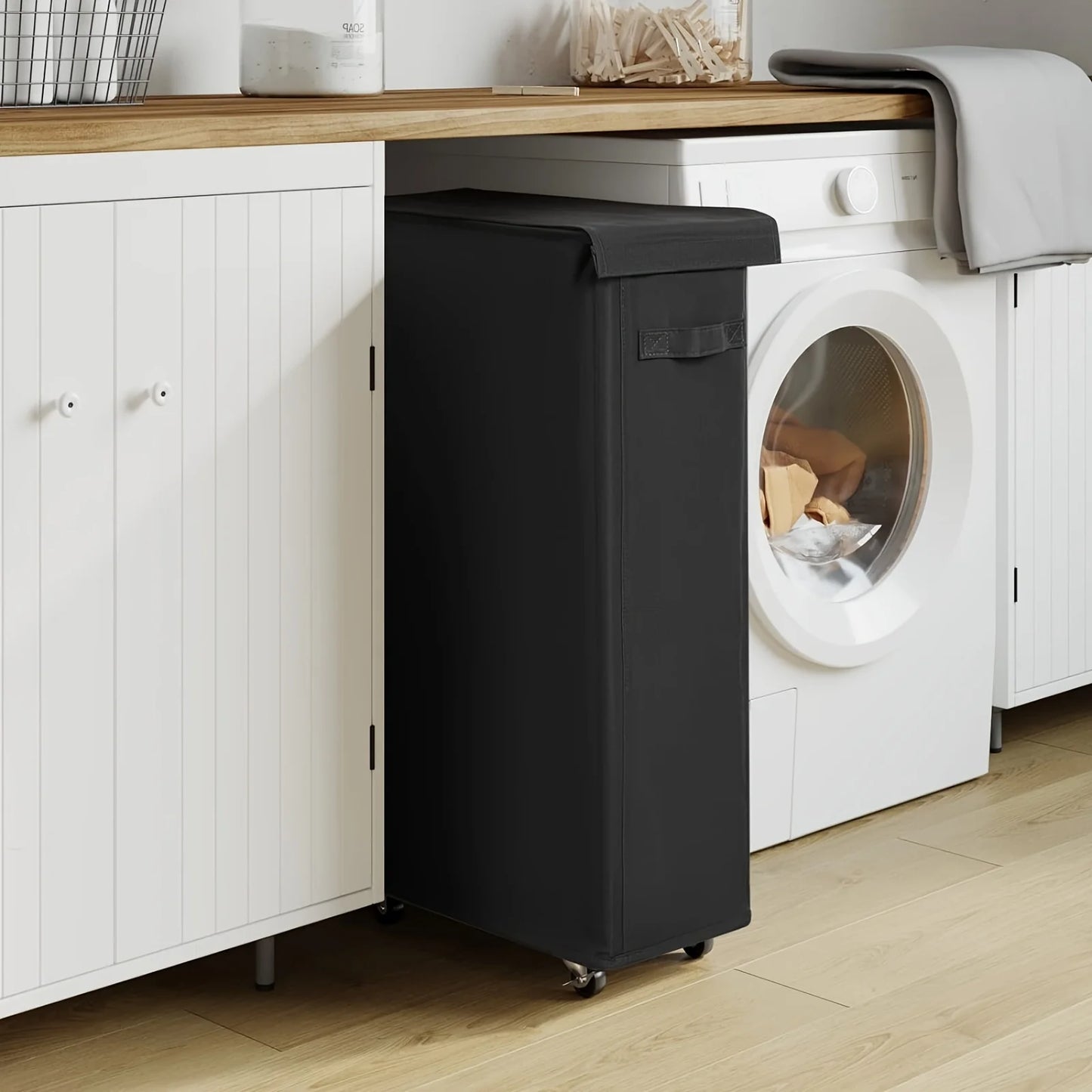 Wheeled Laundry Hamper with Lid - Closed Storage Basket for Bedroom, Bathroom & Laundry Room
