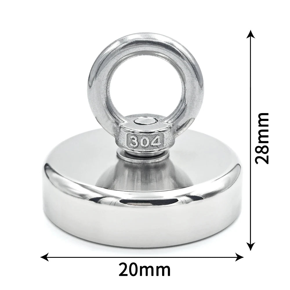 Neodymium Fishing Magnet - N52 Heavy Duty Rare Earth Magnet with Eyebolt (D16-D42mm, 5-61kg Pull Force)