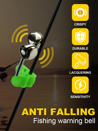Fishing Rod Bite Alarm Set - 5 Pack Green ABS Bell Clamps with Metal Tips for Outdoor Fishing