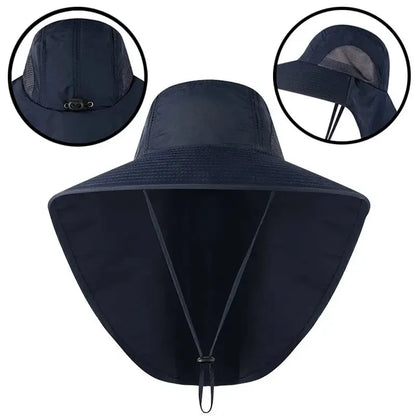 Unisex Wide Brim Safari Hat with Cooling Neck Flap - Sun Protection Baseball Cap for Outdoor Hiking and Fishing
