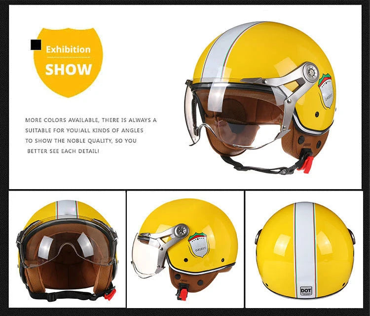 Retro 3/4 Open Face Motorcycle Helmet - Jet Style with Visor for Motorbike & Scooter Riding