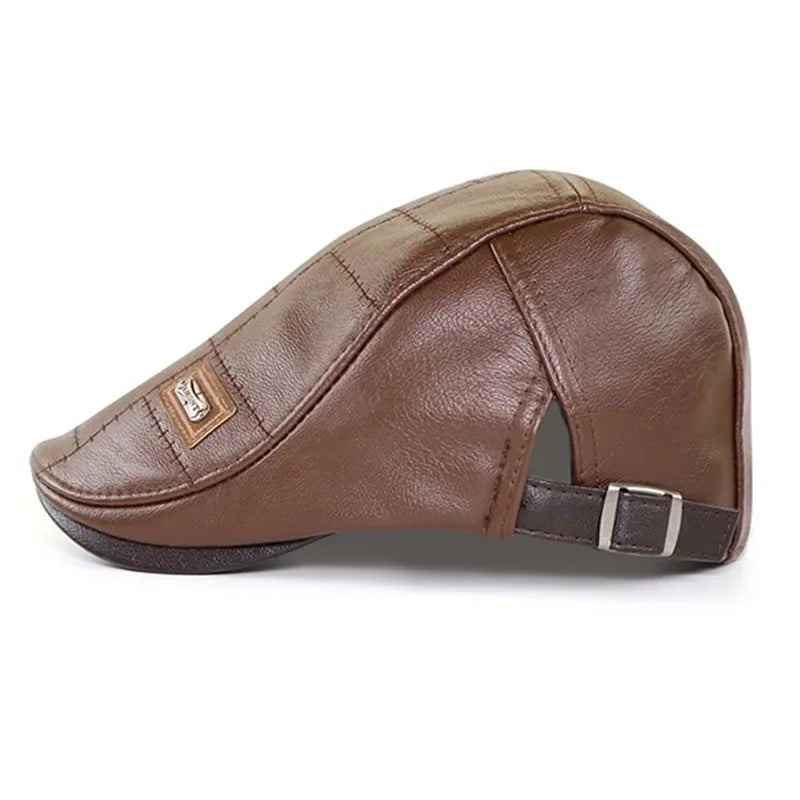 Premium Faux Leather Newsboy Cap - Adjustable Retro Flat Cap for Men