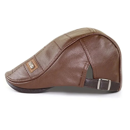 Premium Faux Leather Newsboy Cap - Adjustable Retro Flat Cap for Men