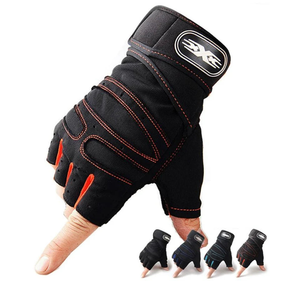 Premium Half-Finger Workout Gloves with Wrist Wrap - Men & Women - Weight Lifting, Training, Cycling & Gym