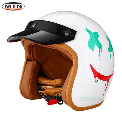 Vintage 3/4 Jet Motorcycle Helmet - DOT Certified Synthetic Leather Open Face Helmet with Mask
