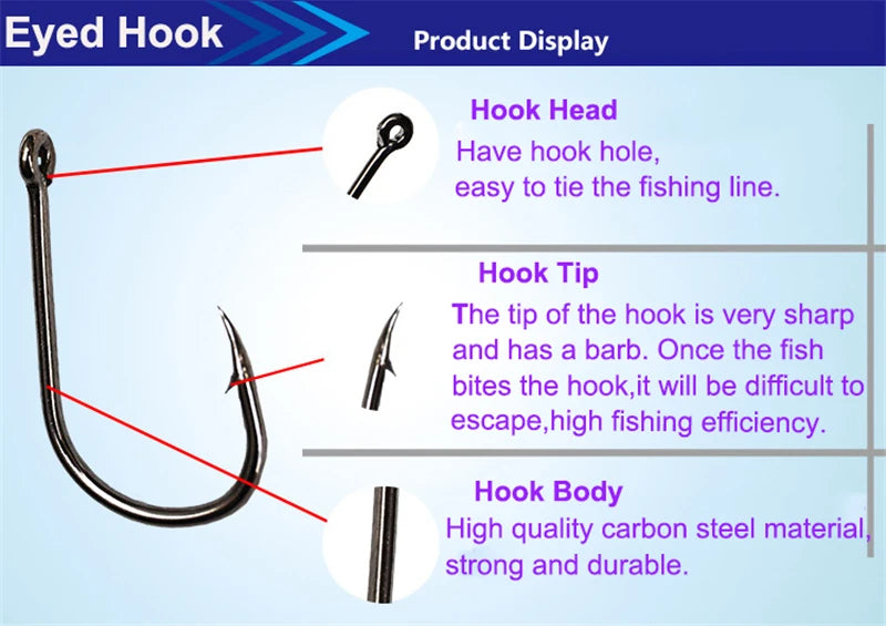 Professional Fishing Hook Set - 200 Pieces Eyed Circle Jighead Hooks, Sizes 3-12, Barbed Design for Carp Fishing and General Angling