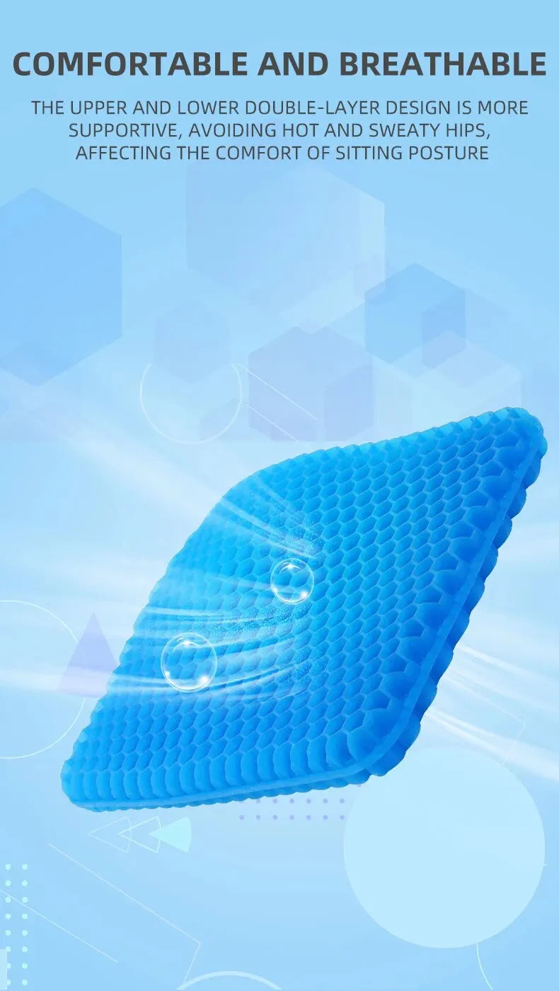 Gel Seat Cushion - Breathable Honeycomb Design for Pressure Relief, Back & Tailbone Pain - Summer Comfort for Home, Office, Wheelchair & Car