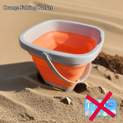 Children's Beach Sand & Water Play Set - 11 Piece Collapsible Bucket Kit with Summer Outdoor Toys for Kids Sandbox Games (Random Color Selection)