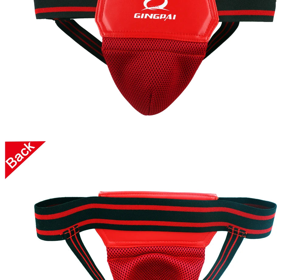 Adult Male MMA Groin Protector - Red & Black Jockstrap for Boxing, Sanda, Taekwondo & Kickboxing Training