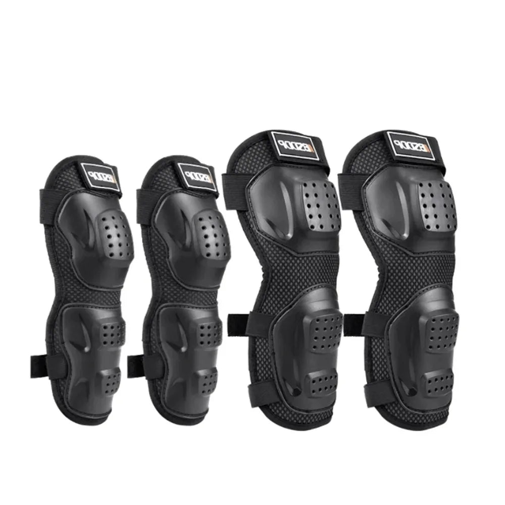 Motorcycle Knee and Elbow Pads - 4-Piece Breathable Racing Protection Set for Off-Road and Outdoor Sports