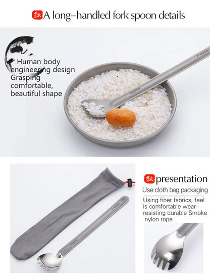 Ultralight Titanium Long Handle Spork - Portable Outdoor Camping Cutlery & Tableware by Tiartisan