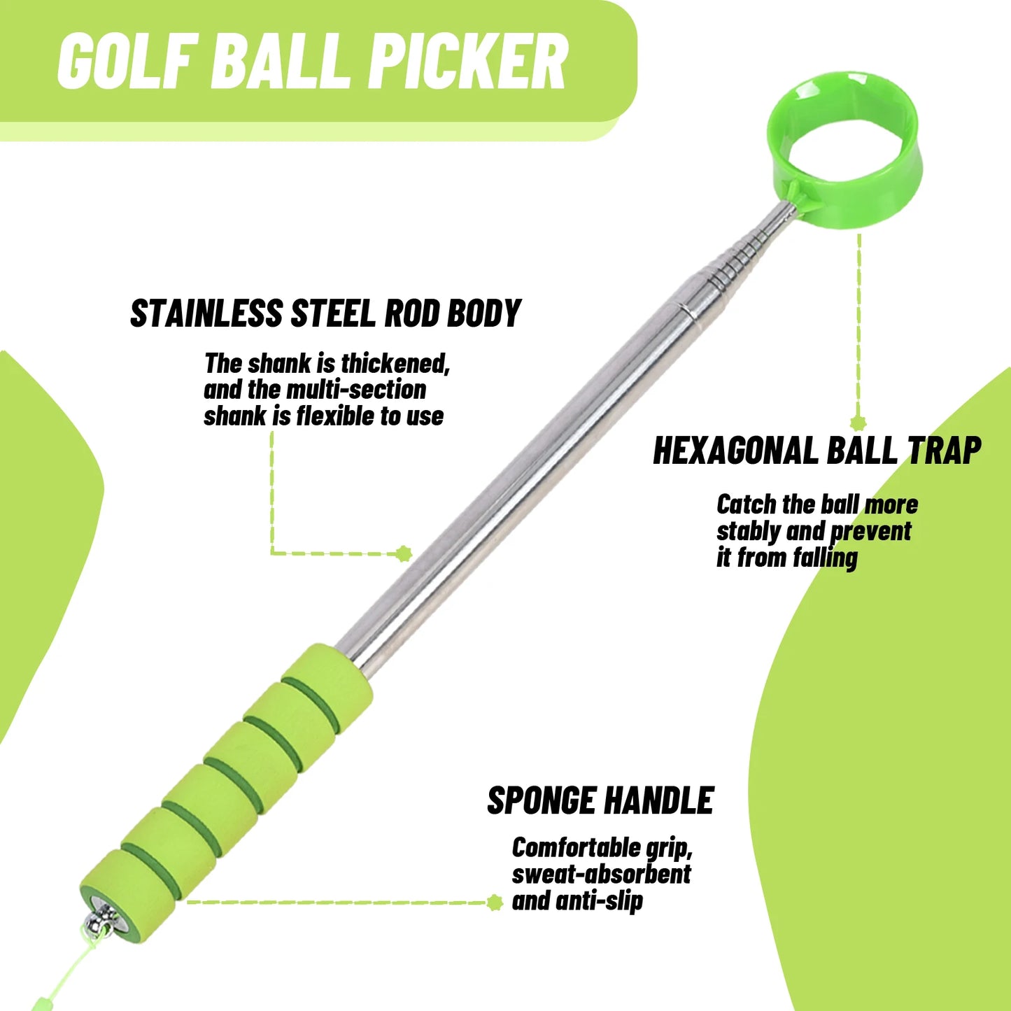 Lightweight Stainless Steel Golf Ball Picker - Retractable Finder with Easy Handle, Perfect Golf Gift