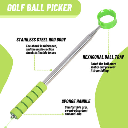 Lightweight Stainless Steel Golf Ball Picker - Retractable Finder with Easy Handle, Perfect Golf Gift