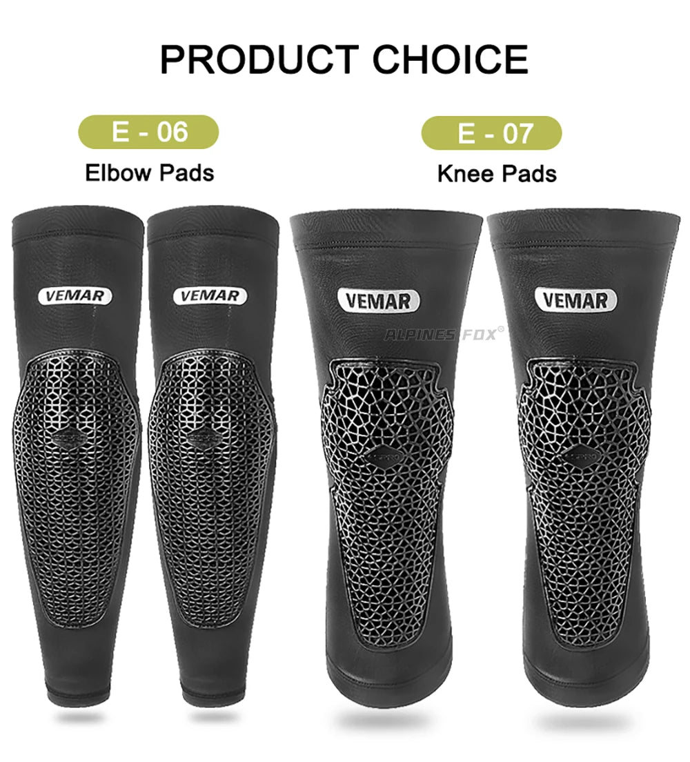 VEMAR Motorcycle Knee and Elbow Pads - Breathable Anti-Fall Protection Guards for Motocross, MTB, DH Cycling - High Elasticity Sleeves