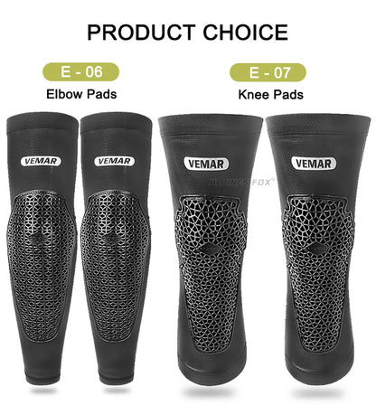 VEMAR Motorcycle Knee and Elbow Pads - Breathable Anti-Fall Protection Guards for Motocross, MTB, DH Cycling - High Elasticity Sleeves