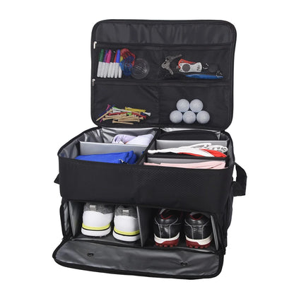 Waterproof Golf Trunk Organizer - Large Storage Box for Golf Shoes, Balls, Tees, Clothes, Gloves & Accessories
