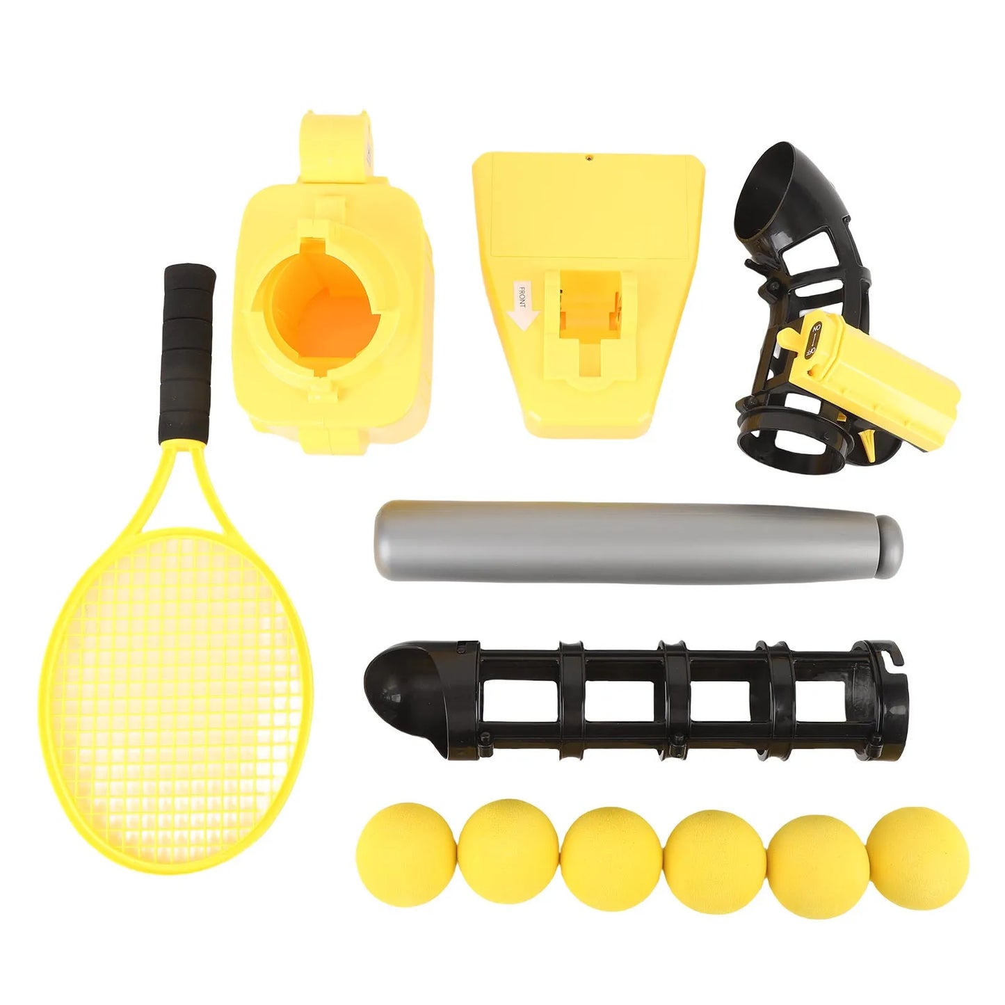 2-in-1 Baseball & Tennis Automatic Pitching Machine - Complete Training Set with Bat, Racket & 6 Balls