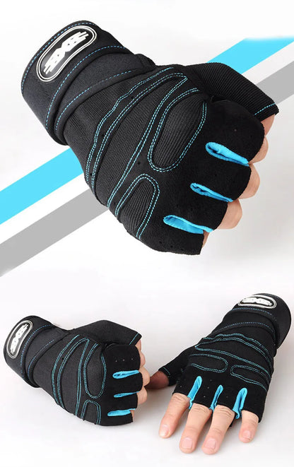 Premium Half-Finger Workout Gloves with Wrist Wrap - Men & Women - Weight Lifting, Training, Cycling & Gym