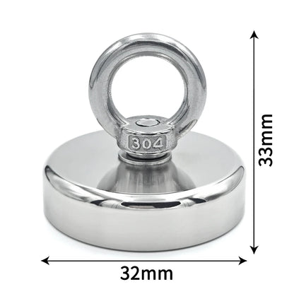 Neodymium Fishing Magnet - N52 Heavy Duty Rare Earth Magnet with Eyebolt (D16-D42mm, 5-61kg Pull Force)