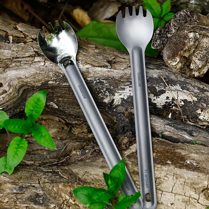 Ultralight Titanium Long Handle Spork - Portable Outdoor Camping Cutlery & Tableware by Tiartisan