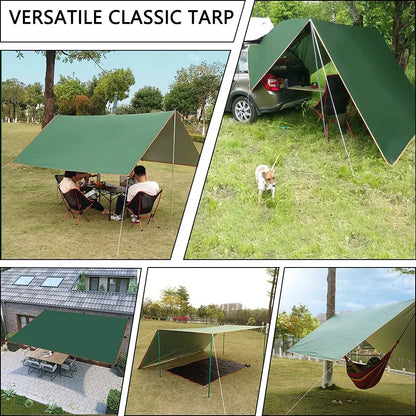 Waterproof Camping Tarp - 3500mm PU Coated 190T Polyester Sun Shelter with UV Protection - Multiple Sizes Available