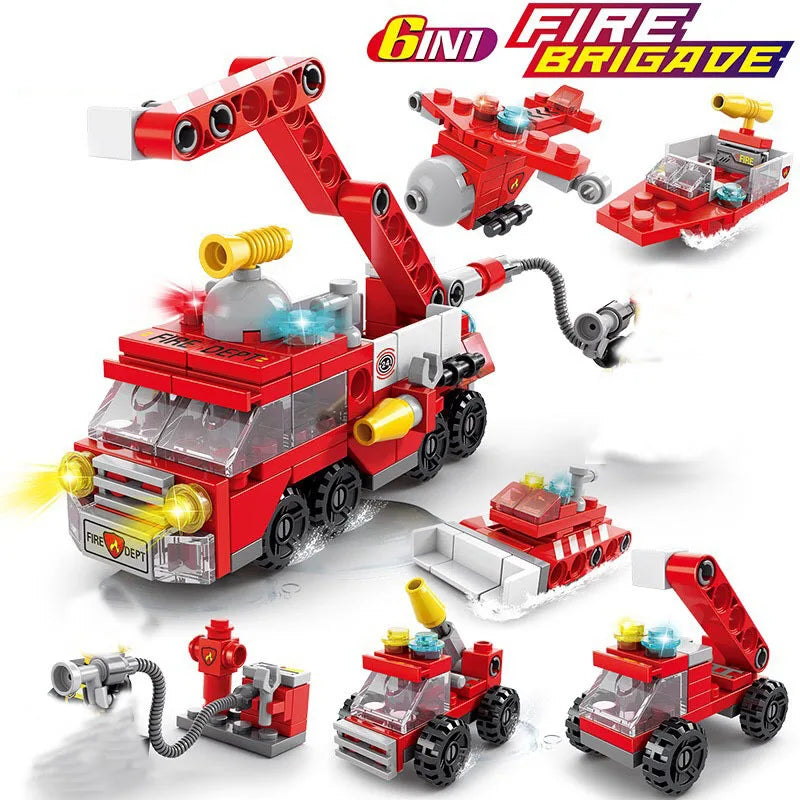 6-in-1 Mini Building Blocks Set - DIY Police, Fire Truck, Castle & More Educational Construction Toy (Ages 6+)