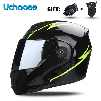 DOT Certified Modular Flip-Up Motorcycle Helmet - Dual Visor Cross-Country Safety Helmet - Unisex